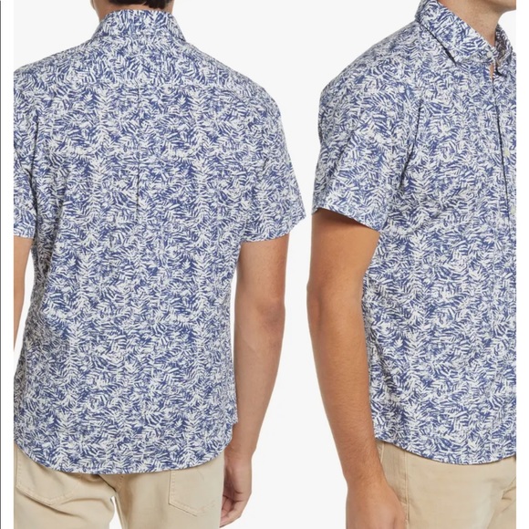 Peter Millar Blue and White Floral Button Up Short Sleeve XL